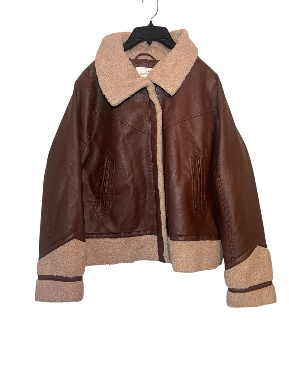Universal Thread Brown Faux Leather Sherpa Trim Jacket